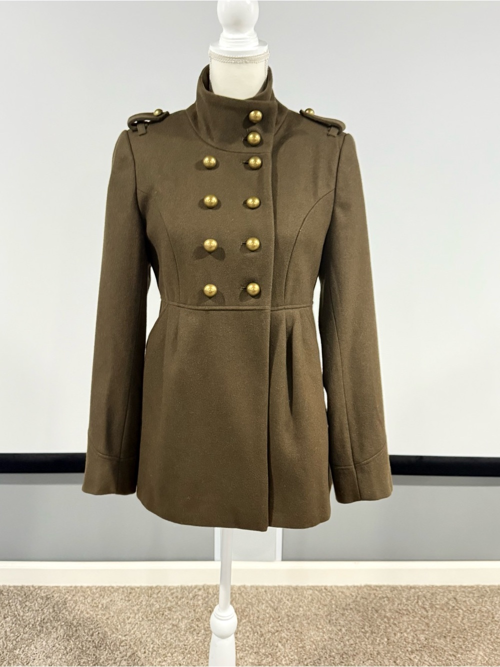 Route 66 Army Green Wool Double Breast Military Style Coat Sz Sm Retro